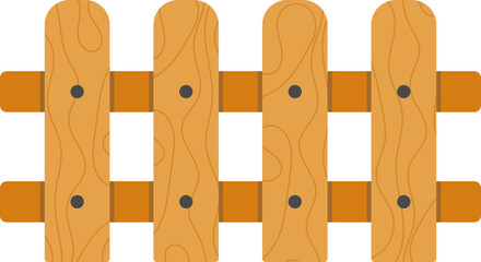 Flat Design Wooden Fence Illustration with Wood Grain Texture and Nails
