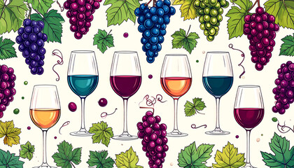 Fine Ink Wine Glass & Grape Doodles for Tasting Flyer