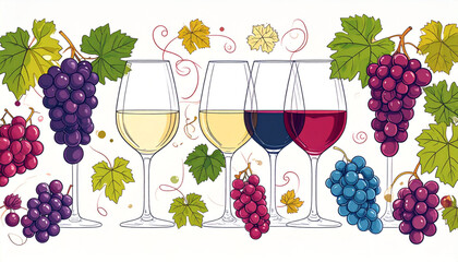 Fine Ink Wine Glass & Grape Doodles for Tasting Flyer