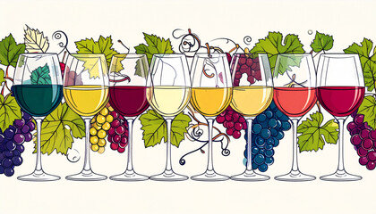 Fine Ink Wine Glass & Grape Doodles for Tasting Flyer