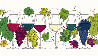 Fine Ink Wine Glass & Grape Doodles for Tasting Flyer