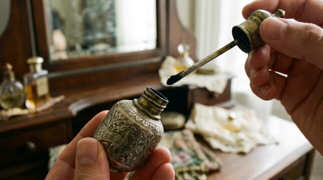 Vintage Heritage Beauty: Hand Holding Antique Kohl (Ithmid) Bottle