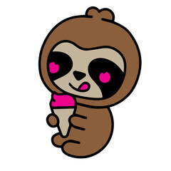 Naklejka premium Cute Sloth Enjoys Sweet Treat