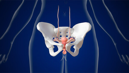 Medical illustration showing the human pelvic bone structure, ideal for anatomy education, orthopedics, and scientific reference.