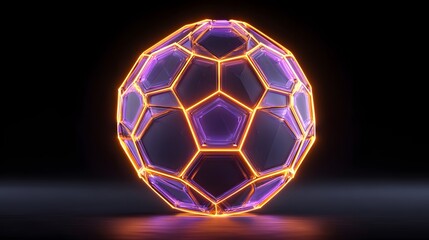 Fototapeta premium Glowing geometric polyhedron rests upon a reflective dark surface