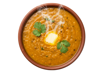 A vibrant bowl of dal makhani with a dollop of butter and fresh coriander garnish