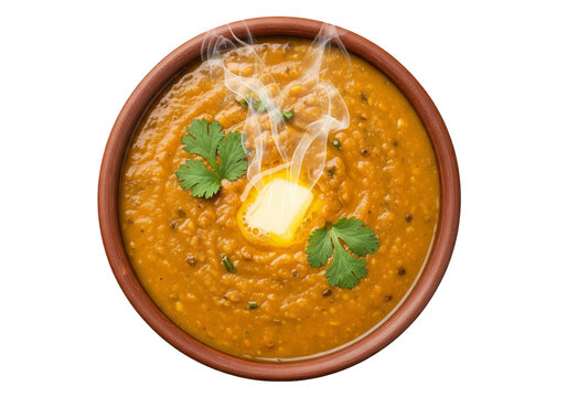 A vibrant bowl of dal makhani with a dollop of butter and fresh coriander garnish