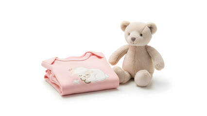 Obraz premium A fluffy brown teddy bear sitting isolated on white holds a red heart and a gift box, making a cuddly and soft stuffed toy animal for a Valentine or Christmas childhood gift of love