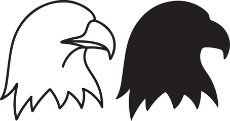 Stylized eagle head vector illustration featuring both outline and silhouette designs isolated on white background, Vector, illustration