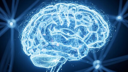 Digital Brain Illustration with Glowing Neural Network Connections.