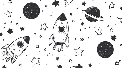 Cute Space Rocket Pattern Background