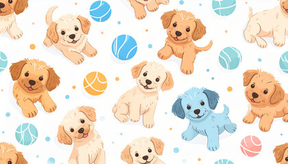 Cartoon Crayon Puppy & Ball Doodles for Pet Adoption Flyer