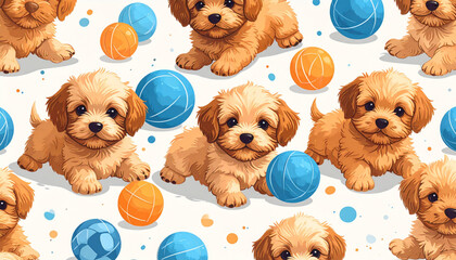 Cartoon Crayon Puppy & Ball Doodles for Pet Adoption Flyer