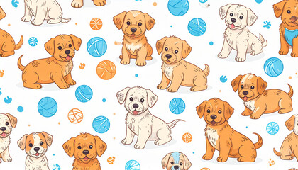 Fototapeta premium Cartoon Crayon Puppy & Ball Doodles for Pet Adoption Flyer