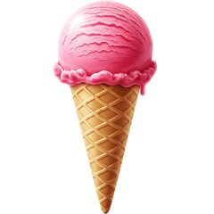 Pink Ice Cream Scoop in Cone .