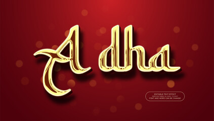 Shiny Golden Adha Text Effect on Red Background for Eid al-Adha Greeting Card