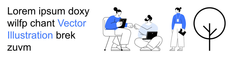 Business, teamwork, collaboration, modern design, work technology, communication. Group of people interacting with tablet and laptop. Business and teamwork concept