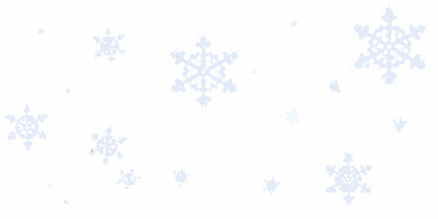 Delicate snowflakes gently falling against a clean bright white background