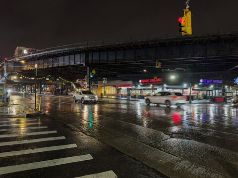 11.25.2025. Quiet rainy night in Brighton Beach, Brooklyn, Long Island, NY , USA