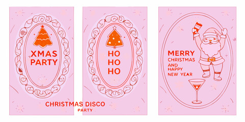 Festive christmas illustrations a series of pink and orange holiday designs