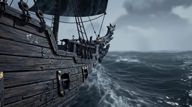 Ancient Viking Ship Battles a Fierce and Treacherous Ocean Storm.