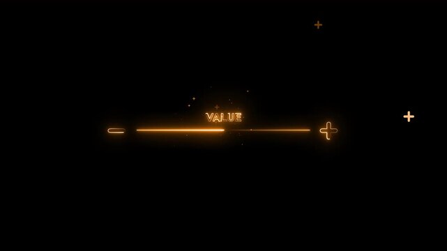 Orange Neon Slider with Value Text and Plus Minus Symbols on Black Background light