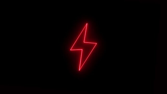 Red Neon Lightning Bolt Symbol on Black Background electricity power