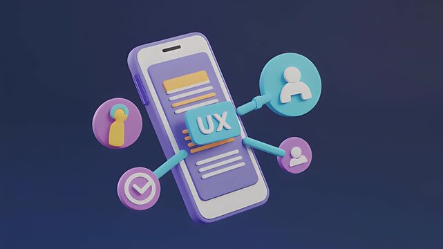 UX UI flowchart connection node graphic designer creative planning application process development data prototype wireframe for web mobile icon phone . User experience concept. 3d rendering.