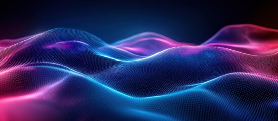 Fototapeta premium Abstract digital landscape, glowing waves, dark background, tech design