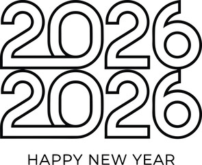 Minimalist and modern typography featuring the year 2026 written in a black double-line outline style, repeated twice,