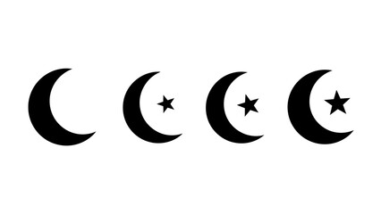 Fototapeta premium Crescent moons and stars pattern in black and white against a plain background
