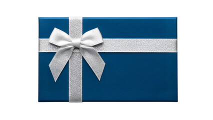 Ultra Detailed Blue Gift Box with Silver Bow | 4K Product Photo | Isolated White Background | Professional Cut-Out Edges