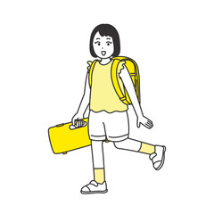 鍵盤ハーモニカを持って通学する女の子のイメージイラスト
