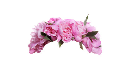 Vector of pink peonies crown on transparent background, beautiful floral wreath