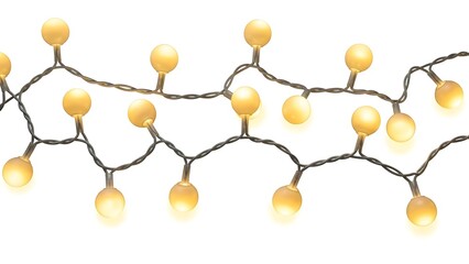 A beautiful string of warm white glowing globe lights isolated on a white background