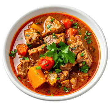 Mondongo boliviano a traditional bolivian pork and hominy stew served in a bowl isolated on white background