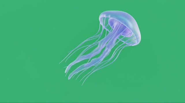 Animated collection of semi-transparent jellyfish drifting in a vibrant green background for