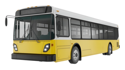 Modern yellow and white city transit bus for public transportation and urban commuting isolated on transparent background