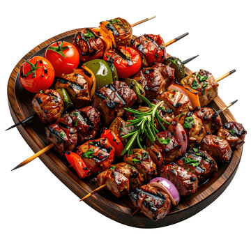 A generous serving of argentine parrillada featuring succulent grilled meats and sausages for a shared meal isolated on white background
