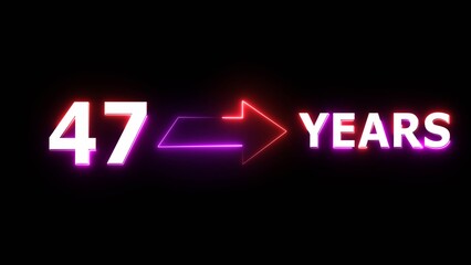 47 years counting number illustration. Celebration neon 47 years.