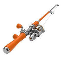 Orange fishing rod isolated on transparent background