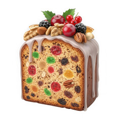 Delicious fruitcake slice isolated on transparent background