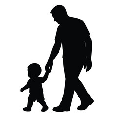 Slow walking father toddler silhouette crafted for adorable family visuals.