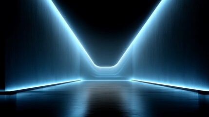 Angular Neon Lines Forming a V-Shape at the Bottom Edge on Blue Gradient Background with Large Blank Upper Area for Corporate Presentations and Layouts