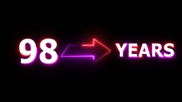 98 years counting number illustration. Celebration neon 98 years.