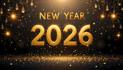 Luxury Black Marble Happy New Year 2026 Poster with Elegant Gold Border Frame and Premium Calligraphy for Stylish Celebration Greetings