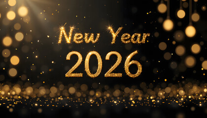 Sparkling Glitter 2026 New Year Poster with Confetti and Red Ribbon Decorations &ndash; Festive Holiday Celebration Background Design