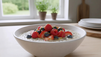 Fruit Yogurt Bowl, Fresh Berries, Healthy Breakfast

