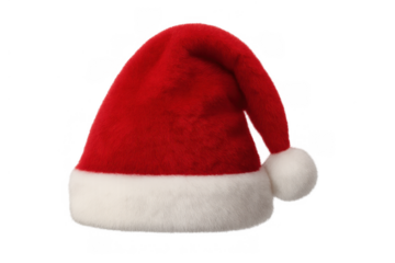 Santa claus red hat with white fur trim and pompom, symbolizing christmas holiday celebration and festive cheer