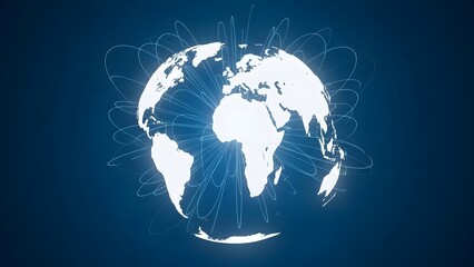 Digital earth glowing with data streams and network connections in a dark blue background